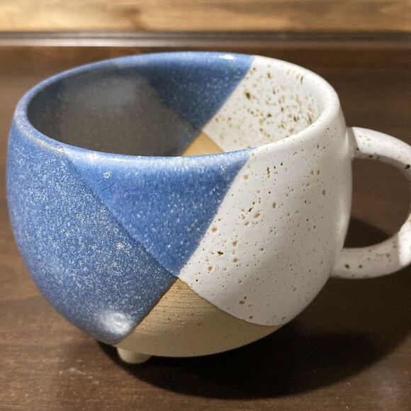 Blueprint Navy Blue Tan and White Speckled Perky Ceramic Mug with Feet - Picture 7 of 7